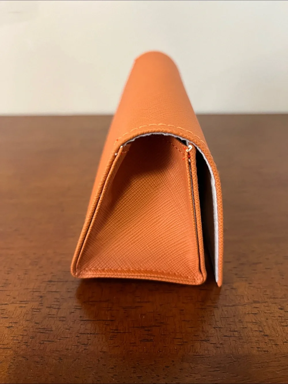 Tory Burch Bright Orange Saffiano Continental Glasses Case with Logo